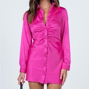 Princess Polly Pink Zena Long Sleeve Ruched Front Mini Dress